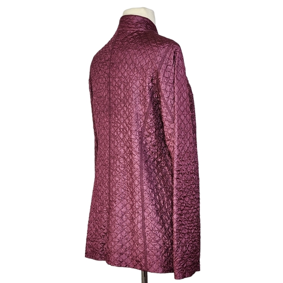 Eileen Fisher 100% Tussah Silk Blazer Jacket in Textured Burgundy Size S - Picture 2 of 12